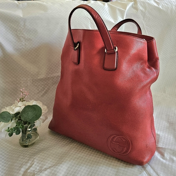 Vintage Gucci Red Leather Luxury Large Tote Handbag - Picture 9 of 16